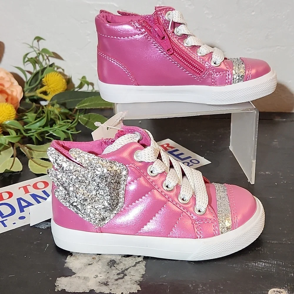 CAT & JACK Pink Pegasus Glitter Wing Pink Zipper Sneakers Size 7